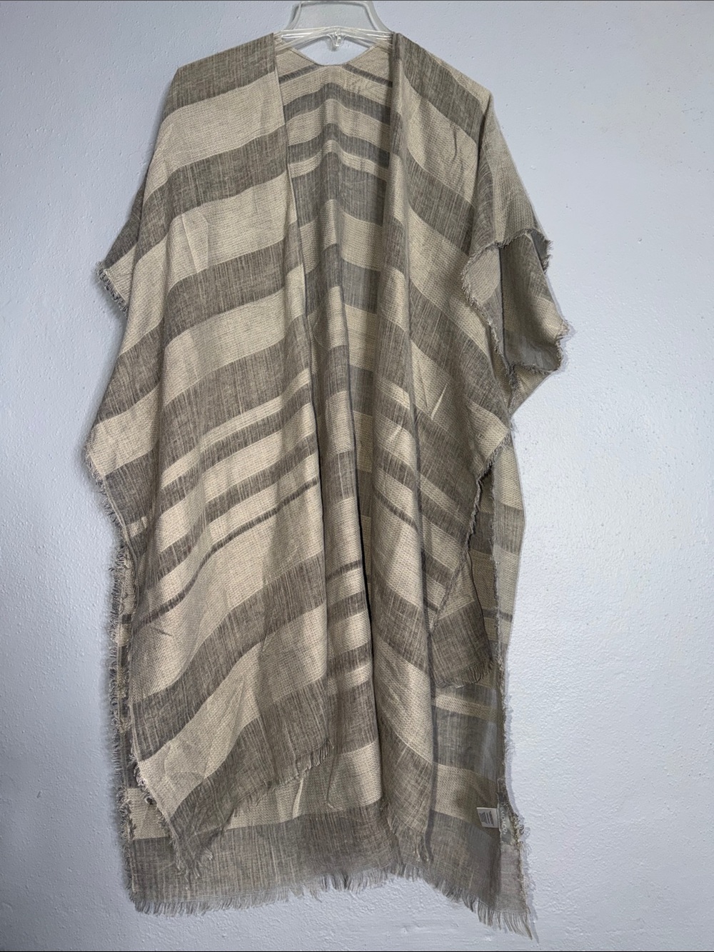 Demdaco Neutral Striped Cotton-Blend Shawl in Beige and Taupe
